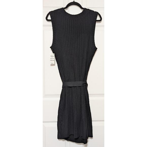 Style & Co Sweater Vest Midi Dress Womens Medium Black Cable Knit Button Belted - Picture 6 of 9